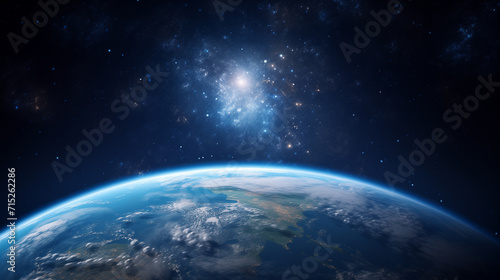 Outer space view, looking at the earth and galaxy constellations