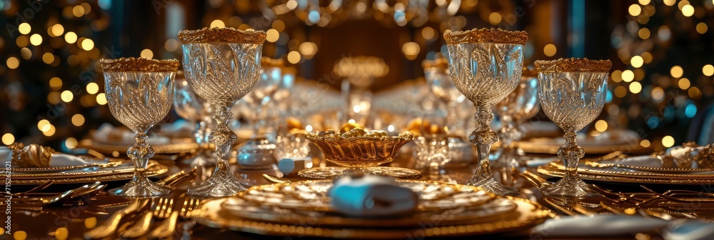 Table Served Golden Cutlery Crystal Glass, Background HD, Illustrations