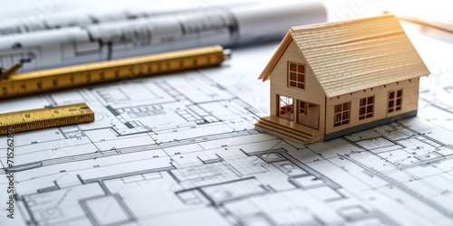 building blueprints and material list being generated for a home purchase over the internet, streamlined, easy, simple, futuristic, fun copy space 