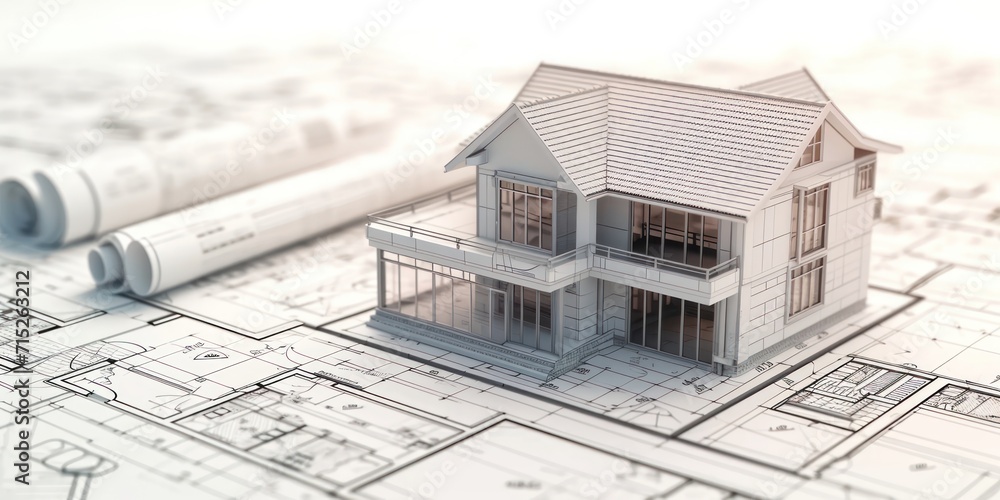 Obraz premium house building, 3d model, sketch, on architecture planning, 4k, photorealistic model copy space 