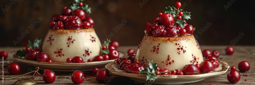 Traditional Christmas Pudding Holly On Top, Background HD, Illustrations