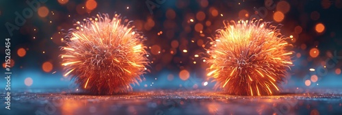 Two Bursts Fireworks Similar Shapes Differen, Background HD, Illustrations