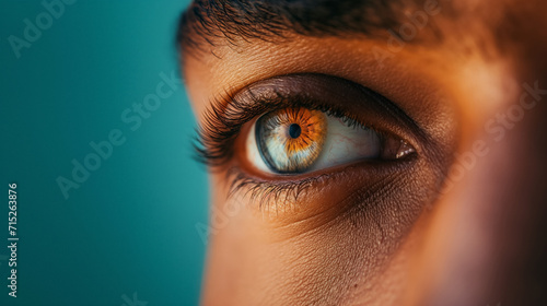 Close-up of a human eye with striking details. photo