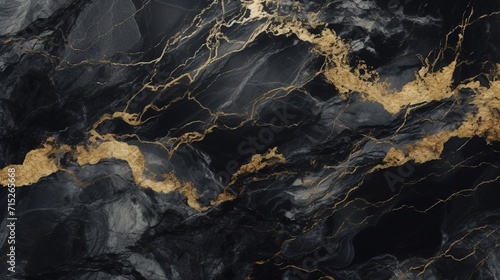 Abstract Black Marble Texture with Gold Splashes, Luxury Background 