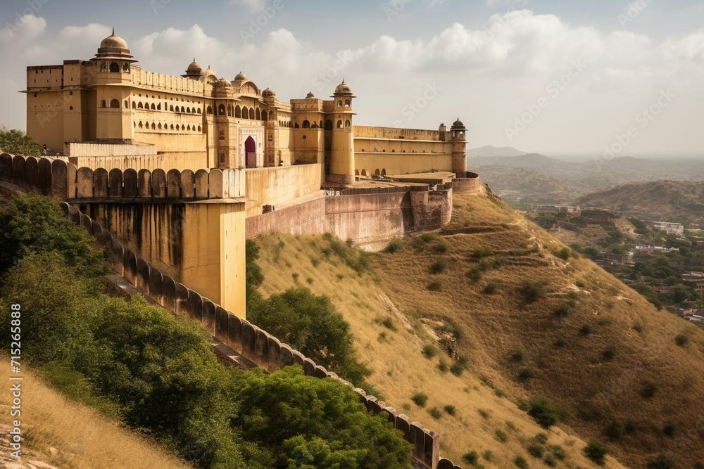 Beautiful historic fort in Jaipur, Rajasthan, India. Generative AI - obrazy, fototapety, plakaty 