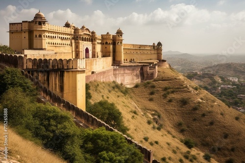 Beautiful historic fort in Jaipur, Rajasthan, India. Generative AI photo