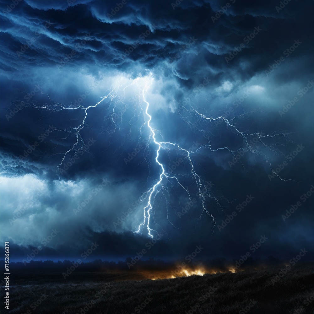 Stormy weather over the countryside fields Dark, ominous rain clouds and lightning Stormy weather over the countryside fields Dark, ominous rain clouds and lightning