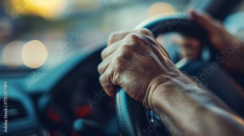 A closeup shot of the drivers determined face as they press the nitro on their hand gripping the steering wheel tightly