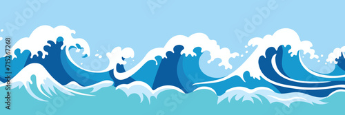 Vector drawing of sea waves, cartoon illustration, natural background	