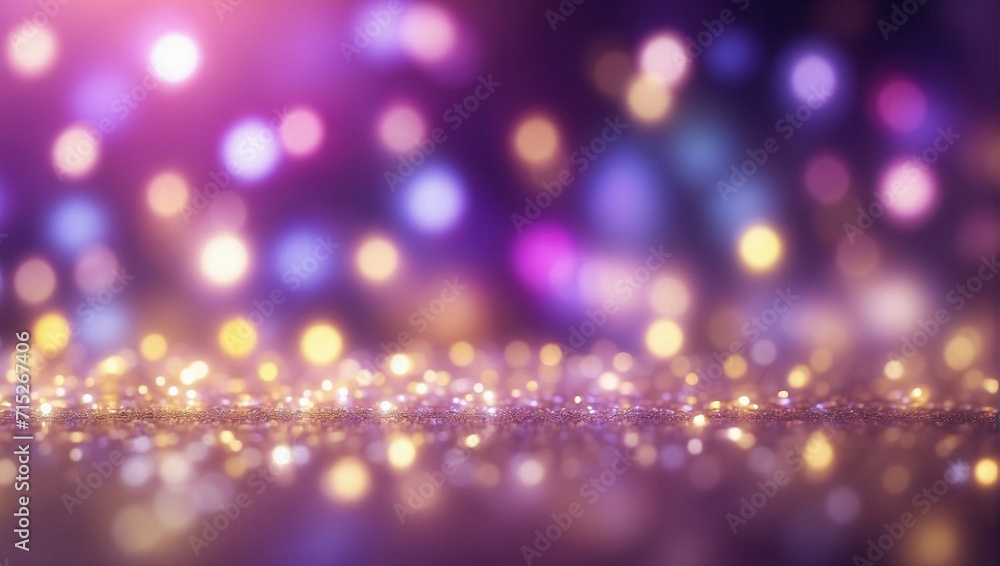 Bokeh background, vibrant hues of purple, blue, and gold bokeh lights, celebration, luxury or the festive season