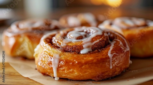 Close-up of a perfectly spiraled cinnamon roll.