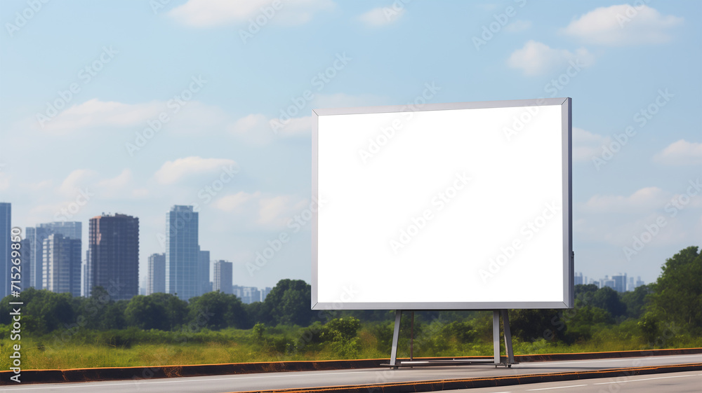 Transparent, empty, blank billboard mockup near a flyover road for outdoor Transparent, empty, blank billboard mockup near a flyover road for outdoor