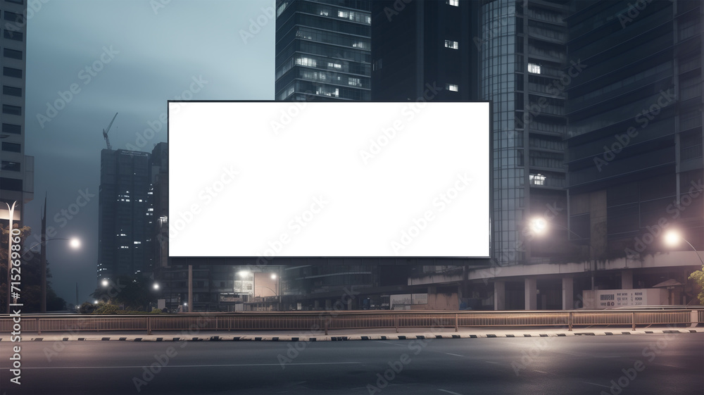 Transparent, empty, blank billboard mockup near a flyover road for outdoor