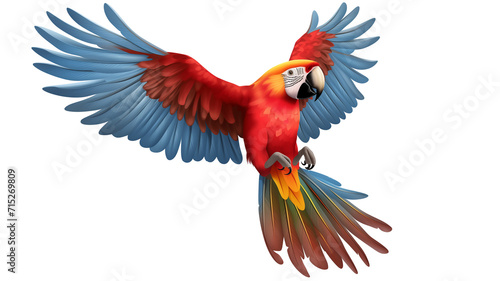 Scarlet macaw parrot flying isolated on transparent background photo