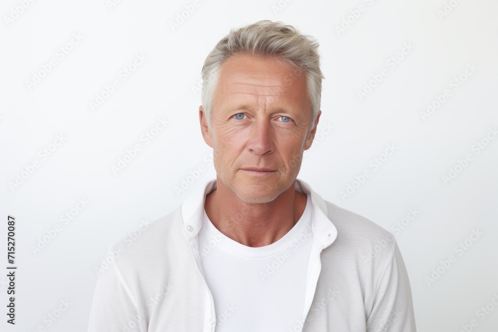 Portrait of serious mature man looking at camera while standing against white background Portrait of serious mature man looking at camera while standing against white background