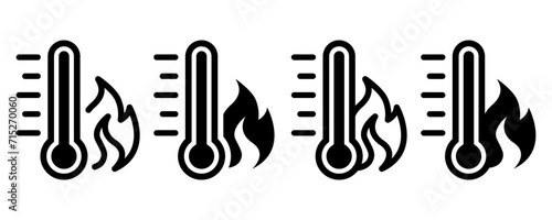 Temperature icon set. Temperature scale icon symbol. Weather sign. Thermometer icons. Hot and cold air temperature symbol in line and flat style for apps and websites, vector illustration
