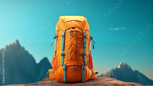 Travel backpack on a minimalistic background. Travel light, hiki photo