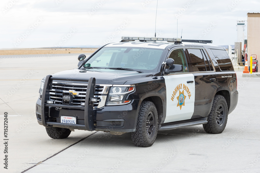California Highway patrol vehicle shown parked in Mojave, California