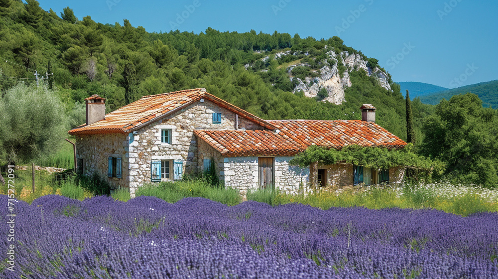 Explore the rustic charm of Provence with a sunlit vineyard landscape, where lavender fields meet vine-covered cottages, creating a picturesque scene that embodies the laid-back el Explore the rustic charm of Provence with a sunlit vineyard landscape, where lavender fields meet vine-covered cottages, creating a picturesque scene that embodies the laid-back el