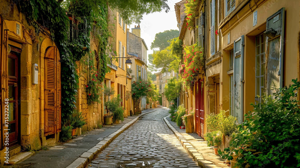 Explore the enchanting streets of Aix-en-Provence with a snapshot of cobblestone alleys, charming boutiques, and cascading ivy, immersing viewers in the idyllic beauty of this hist