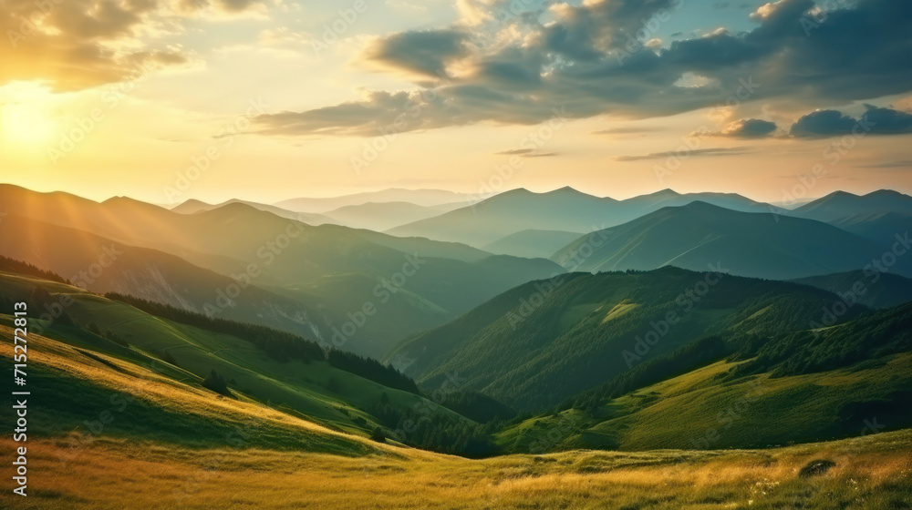 Mountains during sunset. Beautiful natural landscape in the summer time.