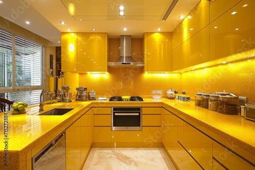 Monochromatic yellow kitchen design, cheerful and bright