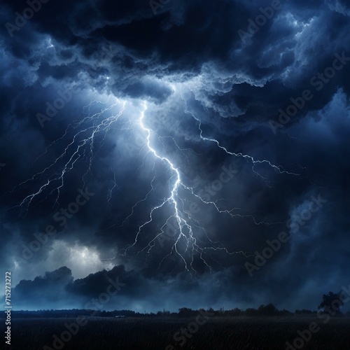 Stormy weather over the countryside fields Dark, ominous rain clouds and lightning sky, lightning, cloud, storm, clouds, weather, dark, nature, light, blue, thunder, night, abstract, rain