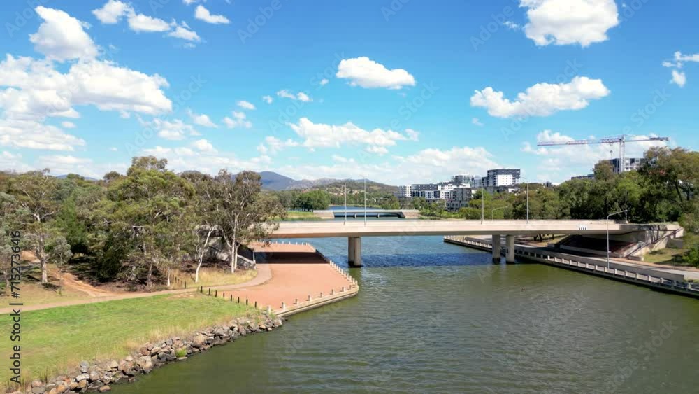 Flying towards Soward Way in Greenway in Tuggeranong near Canberra ACT in Australia Flying towards Soward Way in Greenway in Tuggeranong near Canberra ACT in Australia