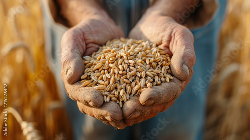Farmer's Hands Full of Harvested Wheat Grains. © AI Art Factory