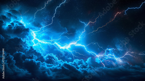 Intense Lightning Storm in Night Sky Above Clouds.