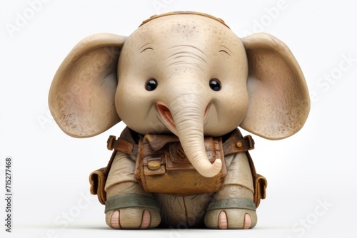  a statue of an elephant with a backpack on it's back and its trunk in the shape of an elephant.