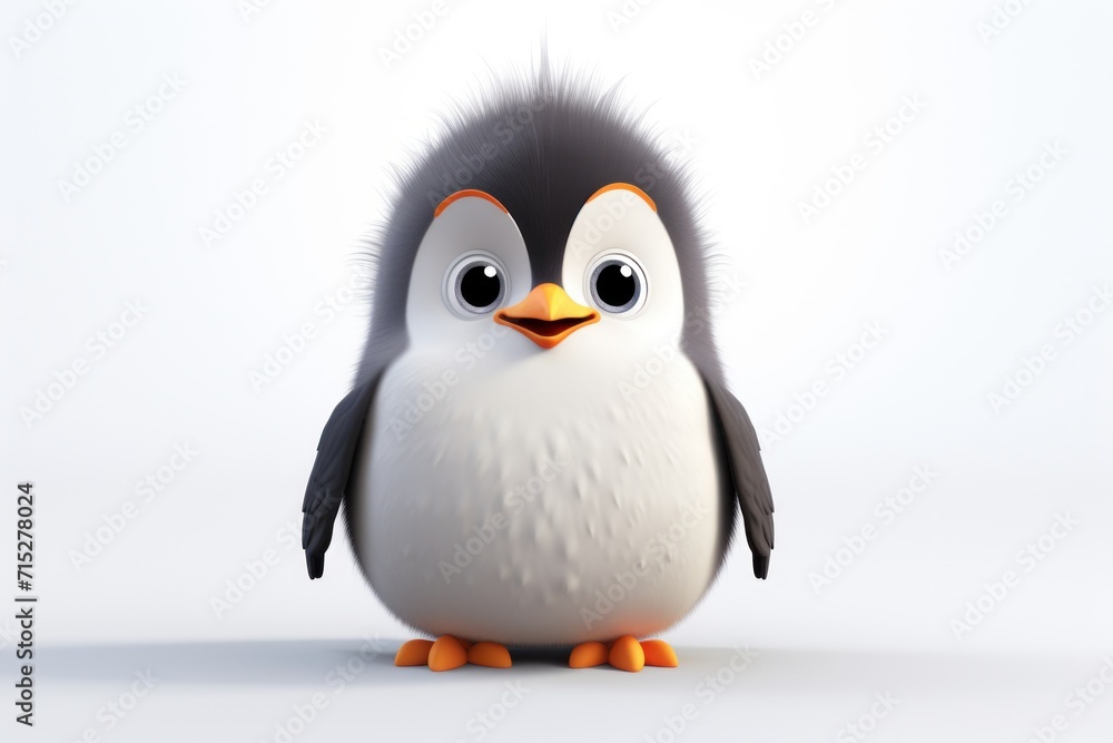 a cute little penguin with big eyes and a furry tail is standing in front of a white background and looks at the camera. a cute little penguin with big eyes and a furry tail is standing in front of a white background and looks at the camera.