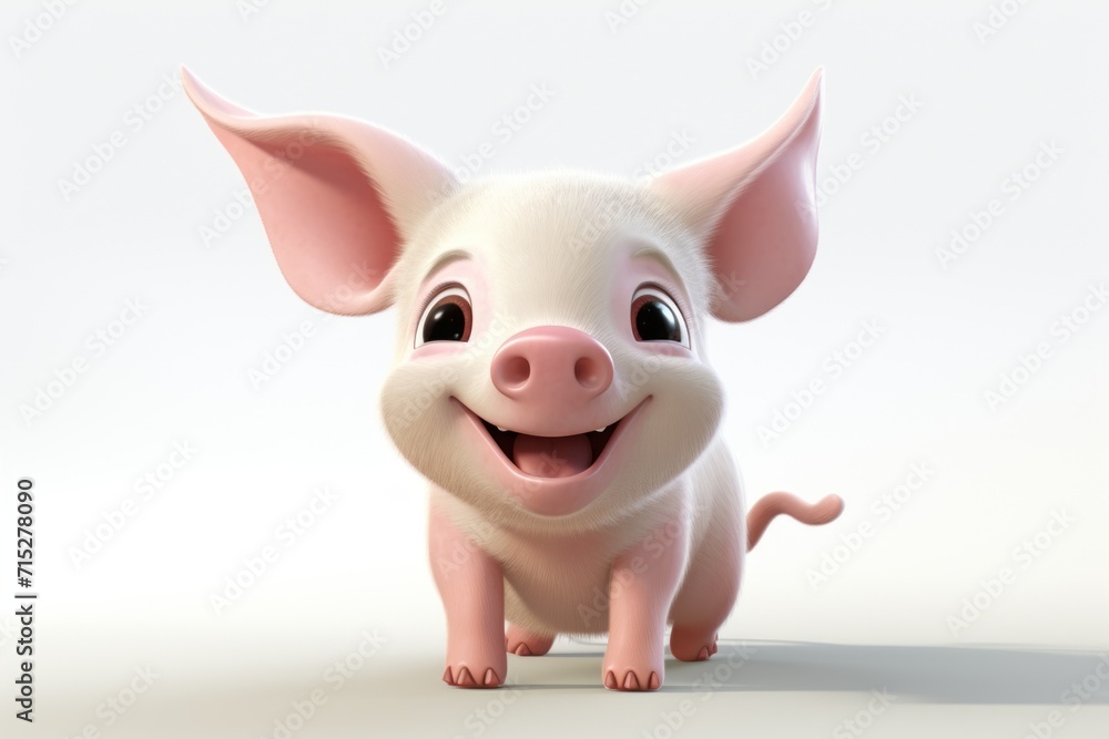 a little pig with big ears and a smile on it's face, standing in front of a white background. a little pig with big ears and a smile on it's face, standing in front of a white background.