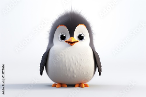  a cute little penguin with big eyes and a furry tail is standing in front of a white background and looks at the camera. © Nadia