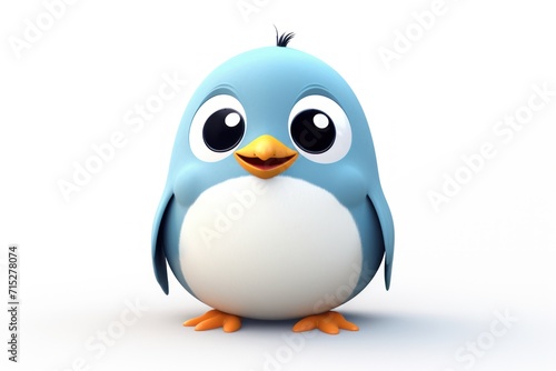  a blue and white bird with big eyes and a frown on it's face, sitting on a white surface. © Nadia