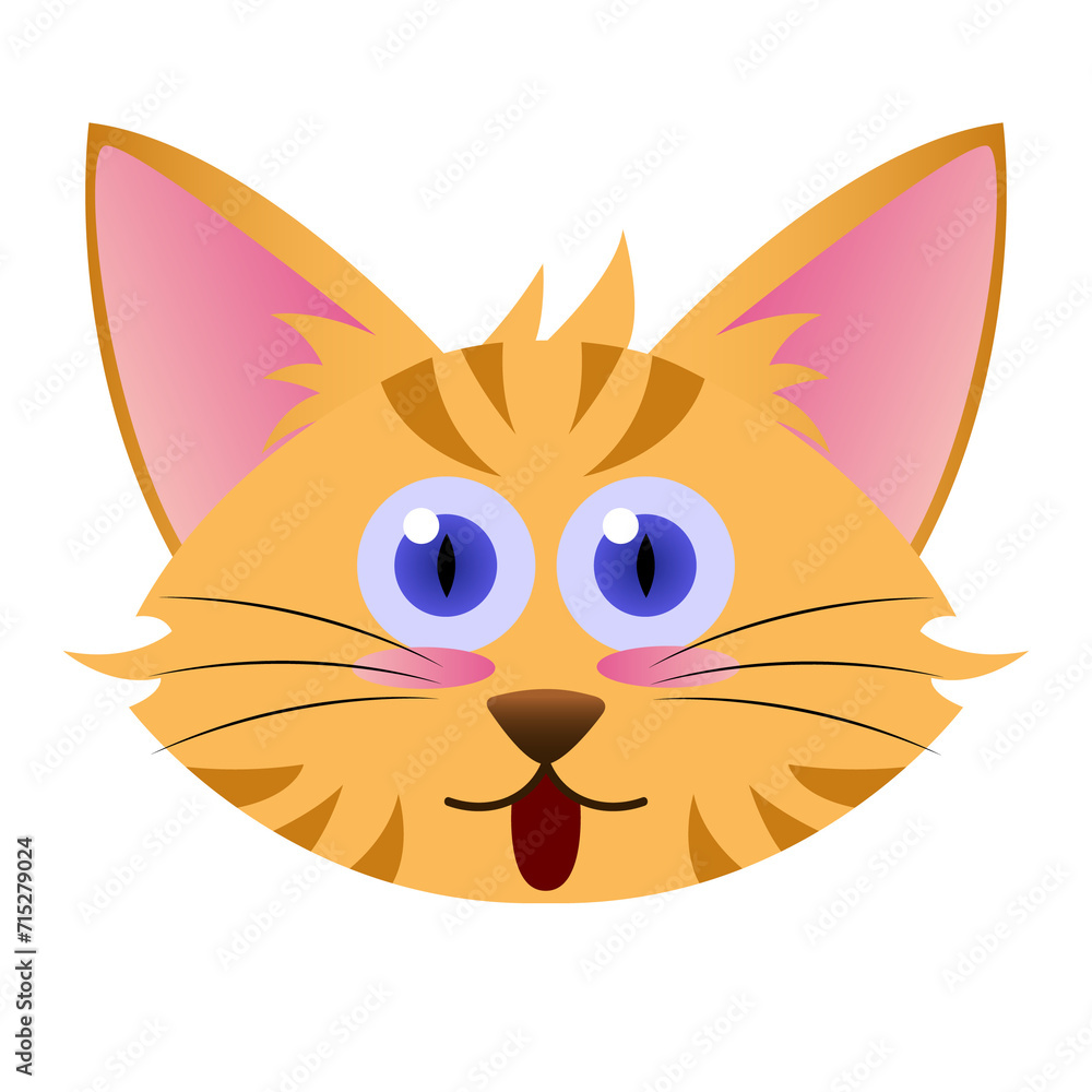 isolated transparent orange tabby cat illustration with kidding tongue smile expression