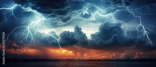 Lightning dances in ominous clouds, a mesmerizing sky ballet, Ai Generated.