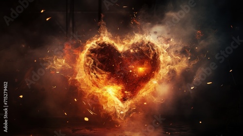 A shining heart sign, symbolizing success and excellence, appears burnt, Ai Generated