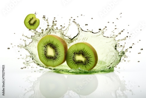  a couple of kiwis are in the water with a splash of water on the side of the image.