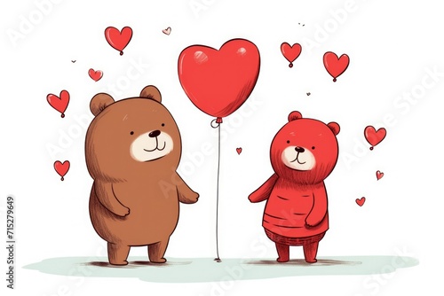 postcard valentine's day bears love, red hearts. Banner. Cute animal characters