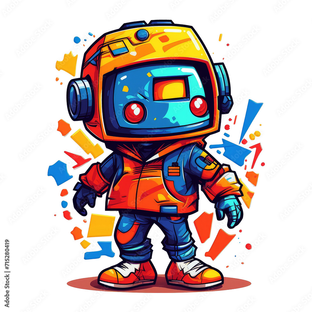 a robot cartoon art. modern robot game character