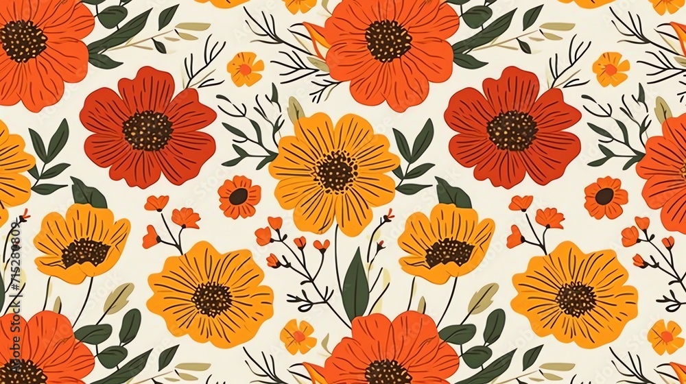 Seamless Floral Pattern with Japanese Inspiration