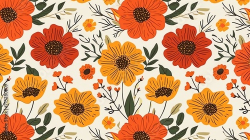 Seamless Floral Pattern with Japanese Inspiration