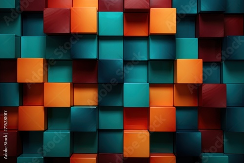  a wall made up of squares and squares of different colors  including orange  blue  green  and red.