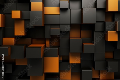  a black and orange abstract wallpaper with squares and rectangles in the center of the wall and a gold rectangle in the center of the wall.