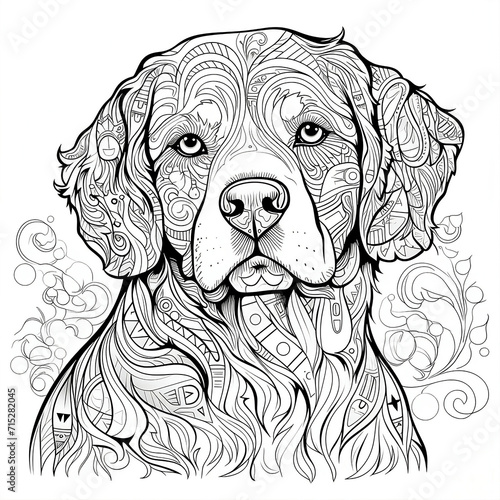 Mandala dog portrait coloring page for adults. Animal coloring page for adults