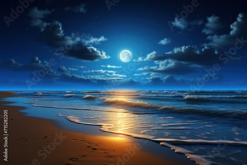  a full moon setting over the ocean with footprints in the sand and a full moon setting over the ocean with footprints in the sand.