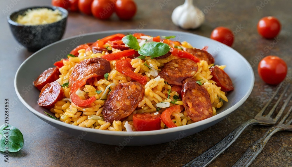 Fiery Fusion: Chorizo and Roasted Pepper Orzo Extravaganza