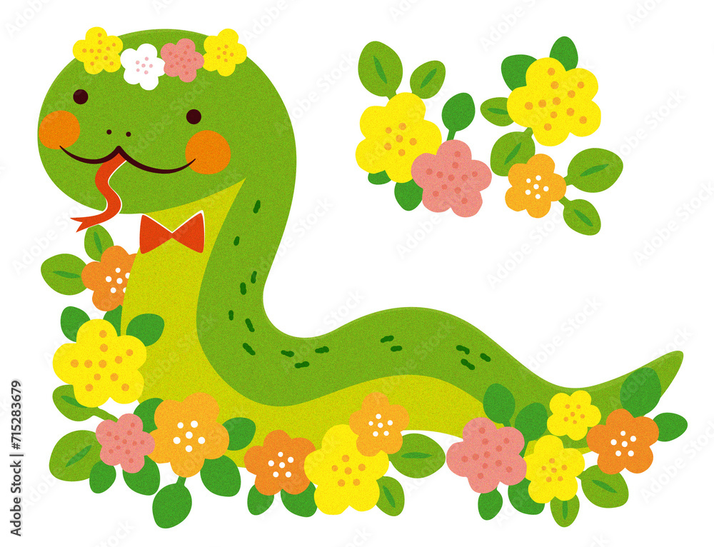 Obraz premium 蛇とお花のイラスト