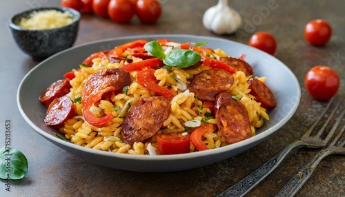 Fiery Fusion: Chorizo and Roasted Pepper Orzo Extravaganza"